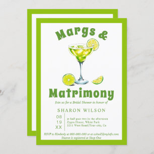 Margs & Matrimony cocktail green bridal shower Invitation