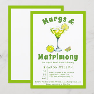 Margs & Matrimony cocktail green bridal shower Invitation
