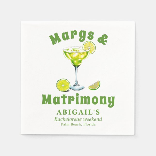 Margs & Matrimony cocktail lime green bachelorette Napkins (Front)