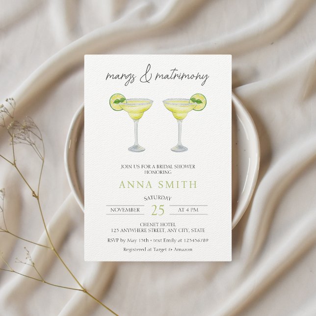 Margs & Matrimony Cocktail Modern Bridal Shower Invitation (margs and matrimony bridal shower invitation)