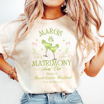 Margs & Matrimony Custom Bachelorette Tshirt<br><div class="desc">Margs & Matrimony Custom Bachelorette Tshirt Celebrate in style with this Margs & Matrimony Custom Bachelorette T-Shirt—the perfect outfit for a tequila-loving bride squad! Designed for margarita-themed bachelorette parties, beach getaways, and girls’ trips, this fun and trendy tee adds a festive touch to your bride-to-be celebration. Customize it with names,...</div>