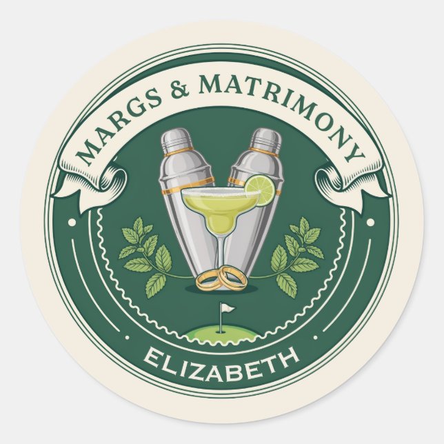 Margs & Matrimony Golf Club Bachelorette Party Classic Round Sticker (Front)