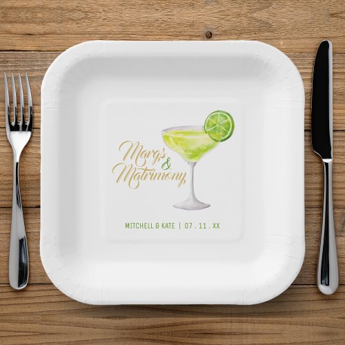 Margs  Matrimony Green  Gold Bridal Shower Paper Plates