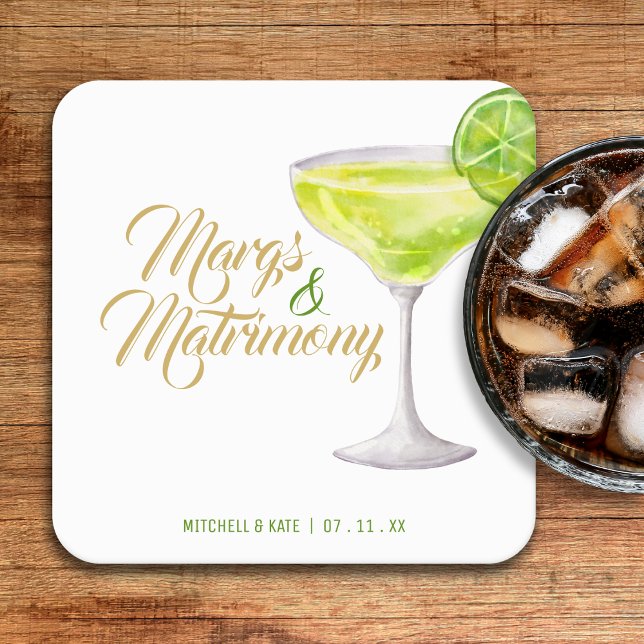Margs & Matrimony Green & Gold Bridal Shower Square Paper Coaster (Margs & Matrimony Green & Gold Bridal Shower Square Paper Coaster
)