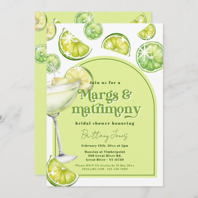 Margs & Matrimony Green Groovy Bridal Shower Invitation (Front/Back)
