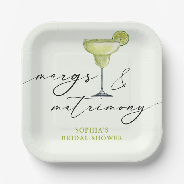Margs & Matrimony Green Lime Bridal Shower Paper Plates (Front)