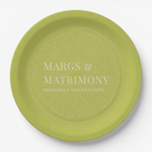 Margs & Matrimony Lime Green Bachelorette Party Paper Plates