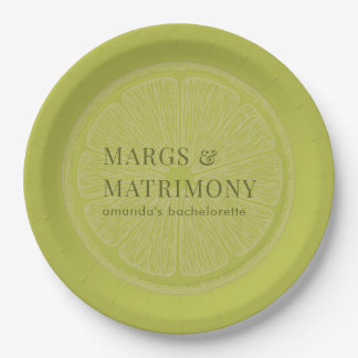 Margs & Matrimony Lime Green Bachelorette Party Paper Plates