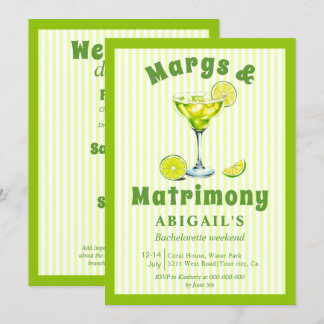 Margs & Matrimony lime green bachelorette weekend Invitation
