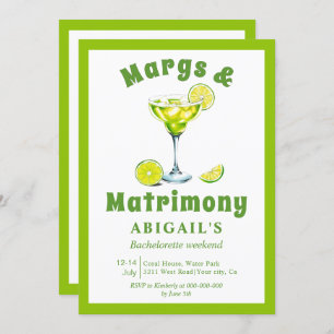 Margs & Matrimony lime green bachelorette weekend Invitation