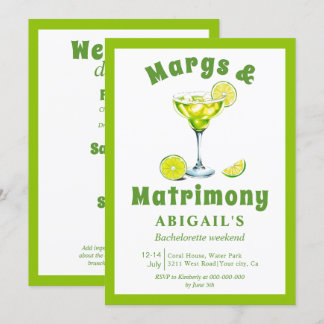 Margs & Matrimony lime green bachelorette weekend Invitation