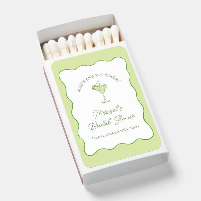 "Margs & Matrimony" Lime Green Chic Bridal Shower  Matchboxes (Front Open)