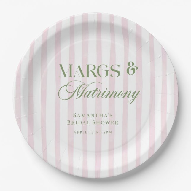 Margs & Matrimony Lime Margarita Bridal Shower Paper Plates (Front)