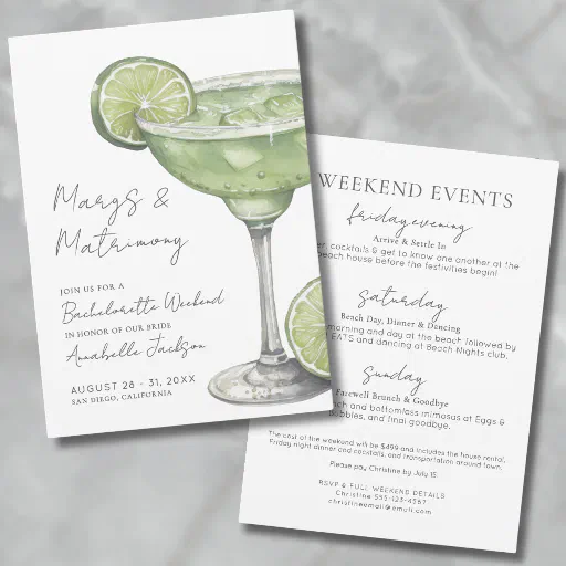 Margs &amp; Matrimony Margarita Bachelorette Party Invitation