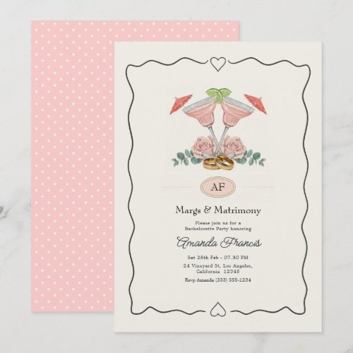 Margs & Matrimony Margarita Bachelorette Party Invitation