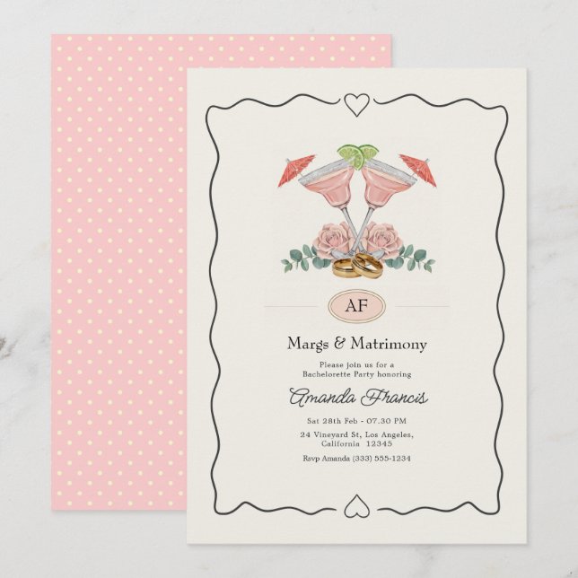 Margs & Matrimony Margarita Bachelorette Party Invitation (Front/Back)