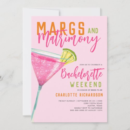 Margs  Matrimony Margarita Bachelorette Weekend Invitation