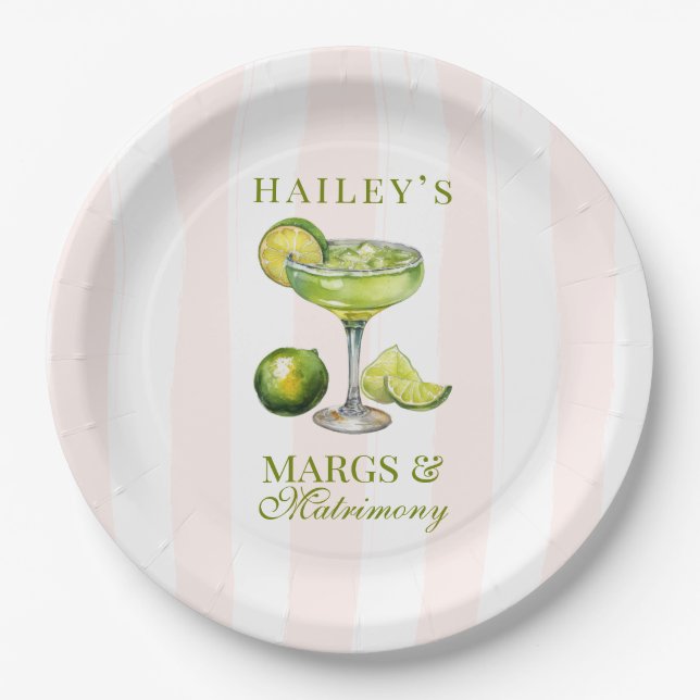 Margs & Matrimony Margarita Bridal Shower Paper Plates (Front)
