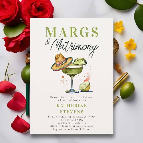 Margs Matrimony Margarita Cocktail Bridal Shower Invitation