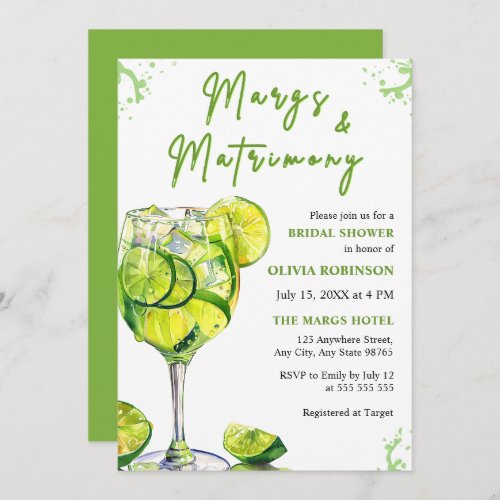 Margs  Matrimony Margarita Cocktail Bridal Shower Invitation