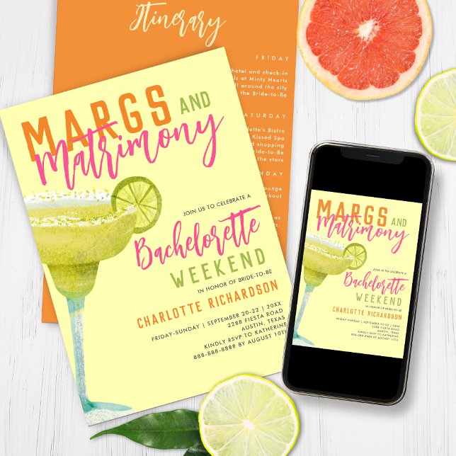 Margs & Matrimony Margaritas Bachelorette Weekend Invitation (Creator Uploaded)