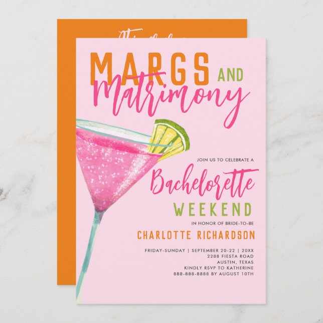 Margs & Matrimony Margaritas Bachelorette Weekend Invitation (Front/Back)
