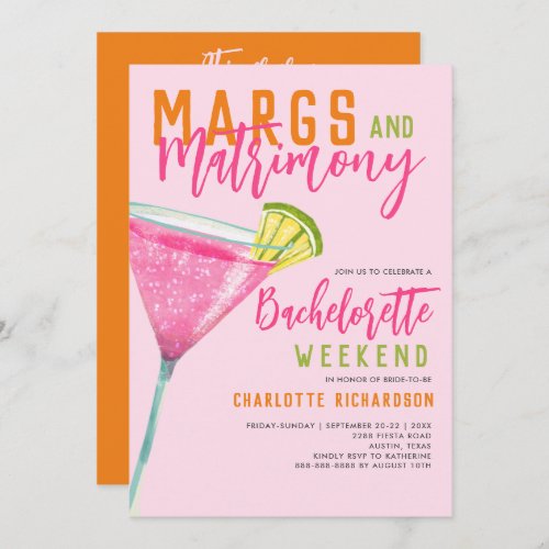 Margs  Matrimony Margaritas Bachelorette Weekend Invitation