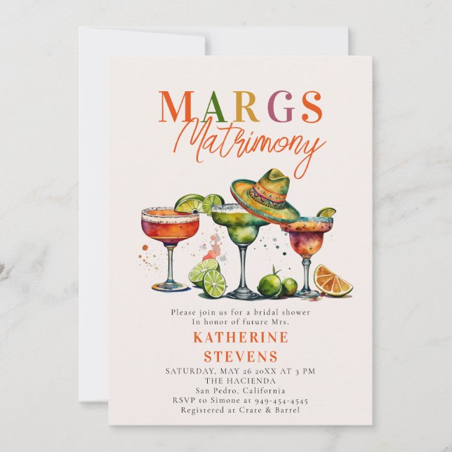 Margs Matrimony Margaritas Cocktails Bridal Shower Invitation (Front)