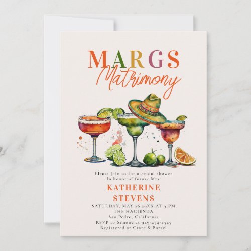 Margs Matrimony Margaritas Cocktails Bridal Shower Invitation