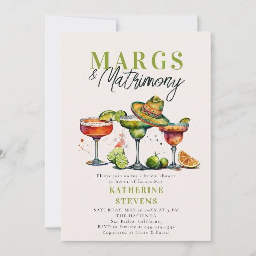 Margs Matrimony Margaritas Colorful Bridal Shower Invitation