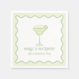 "Margs & Matrimony" Modern Lime Bachelorette Party Napkins