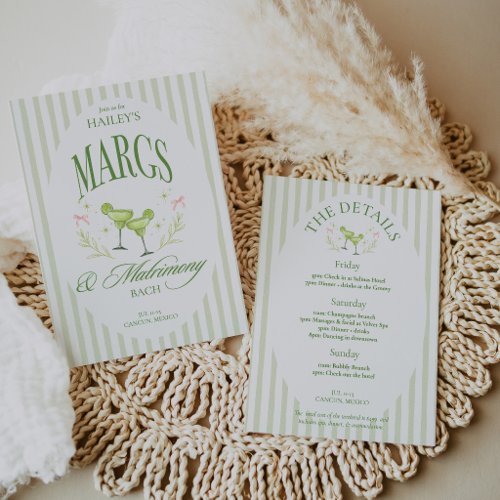 Margs &amp; Matrimony Old Money Bachelorette Itinerary Invitation
