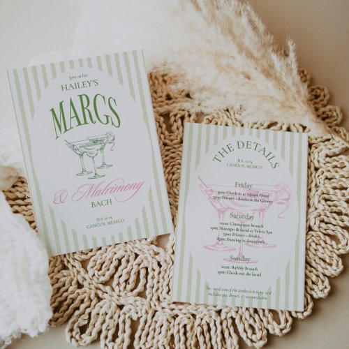 Margs &amp; Matrimony Old Money Bachelorette Itinerary Invitation