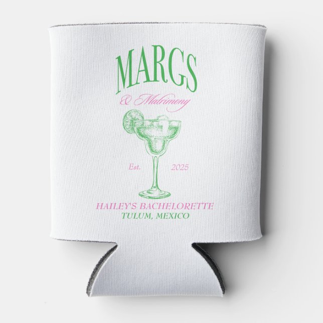 Margs Matrimony Personalized Bachelorette Can Cooler (Front)