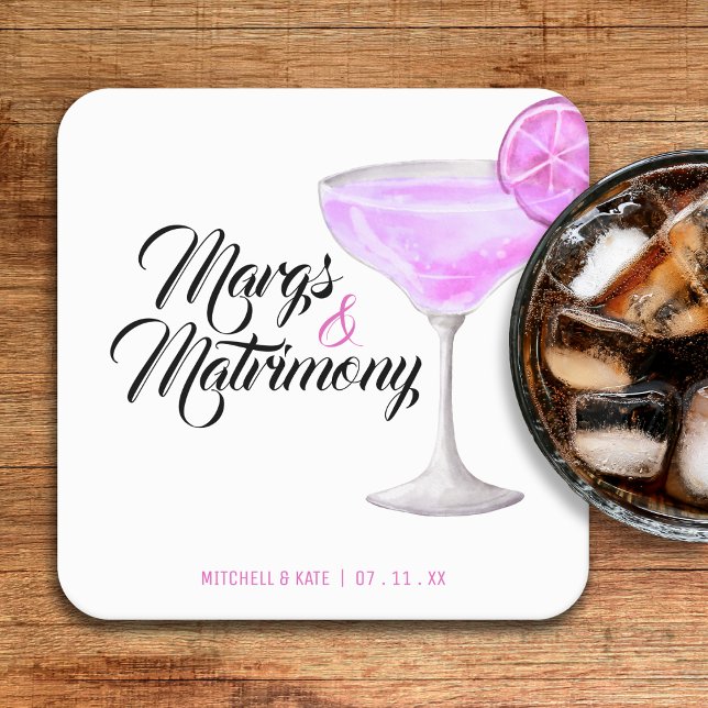 Margs & Matrimony Pink Bridal Shower Square Paper Coaster (Margs & Matrimony Pink Bridal Shower Square Paper Coaster
)