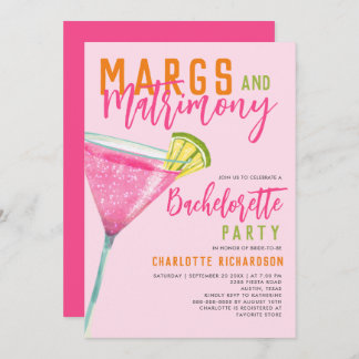 Margs & Matrimony Pink Margarita Bachelorette Bash Invitation