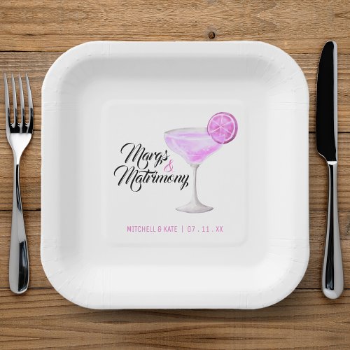 Margs  Matrimony Pink Margarita Bridal Shower Paper Plates