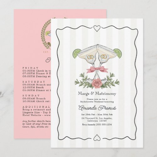 Margs & Matrimony Preppy Bachelorette Weekend Invitation