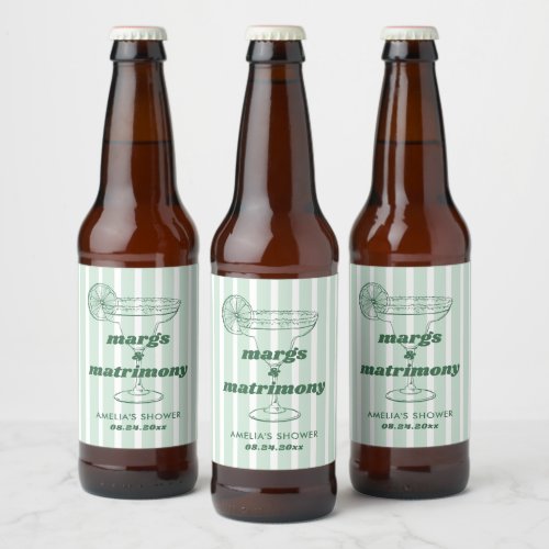 Margs  Matrimony Retro Bachelorette Bridal Shower Beer Bottle Label