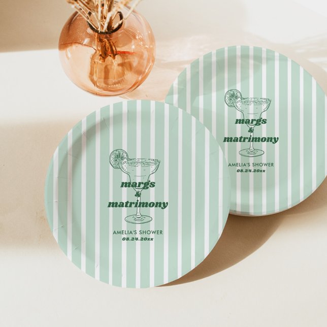 Margs & Matrimony Retro Bachelorette Bridal Shower Paper Plates (Creator Uploaded)
