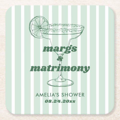 Margs  Matrimony Retro Bachelorette Bridal Shower Square Paper Coaster
