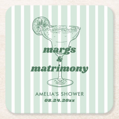 Margs  Matrimony Retro Bachelorette Bridal Shower Square Paper Coaster