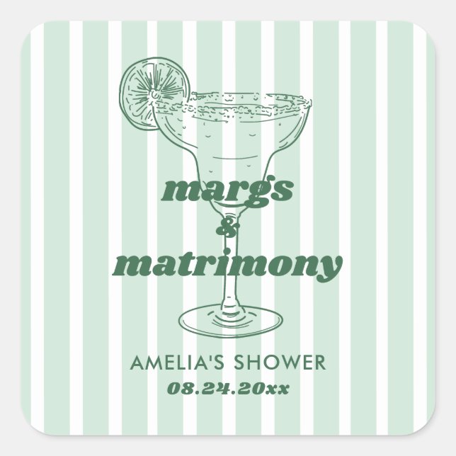 Margs & Matrimony Retro Bachelorette Bridal Shower Square Sticker (Front)