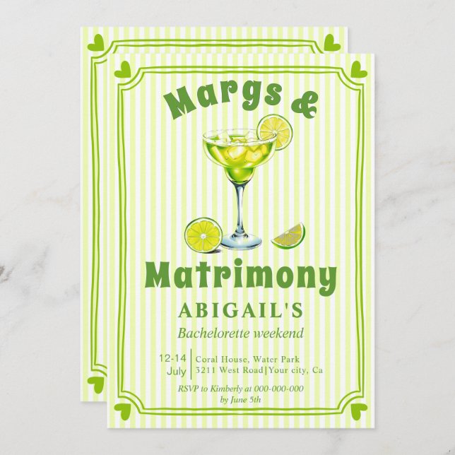 Margs & Matrimony scribble bachelorette weekend Invitation (Front/Back)