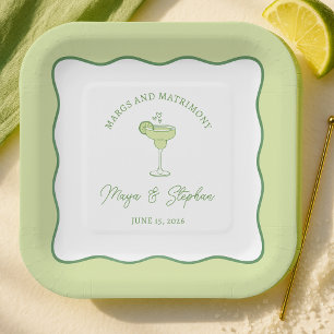 "Margs & Matrimony" Simple Lime Margarita Wedding Paper Plates