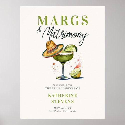 Margs Matrimony Sombrero Bridal Shower Welcome Poster