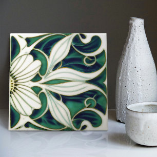 Marguerite Art Deco Daisy Wall Decor Art Nouveau Ceramic Tile