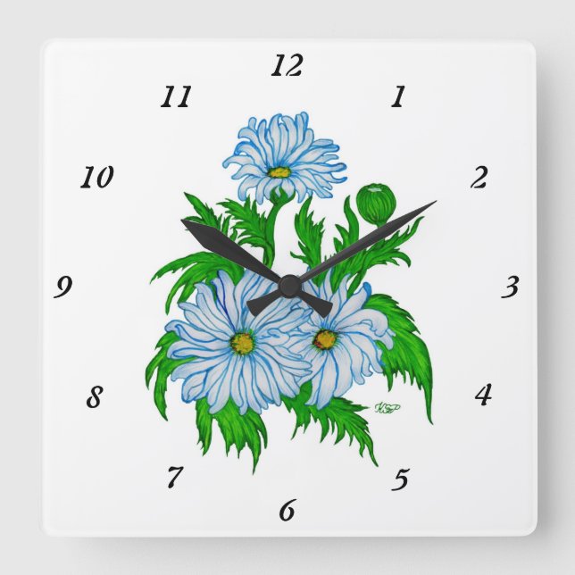 Marguerite , Daisies Flowers in retro style Square Wall Clock (Front)