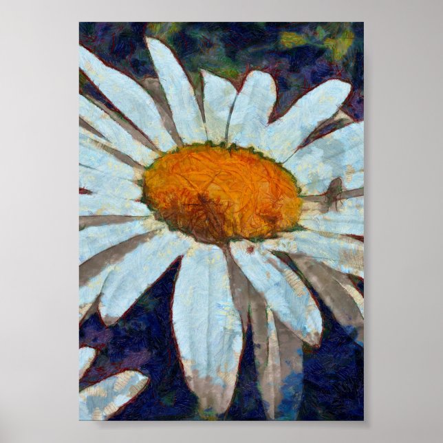 Marguerite Daisy with Winged Insects Floral Art Poster (Front)
