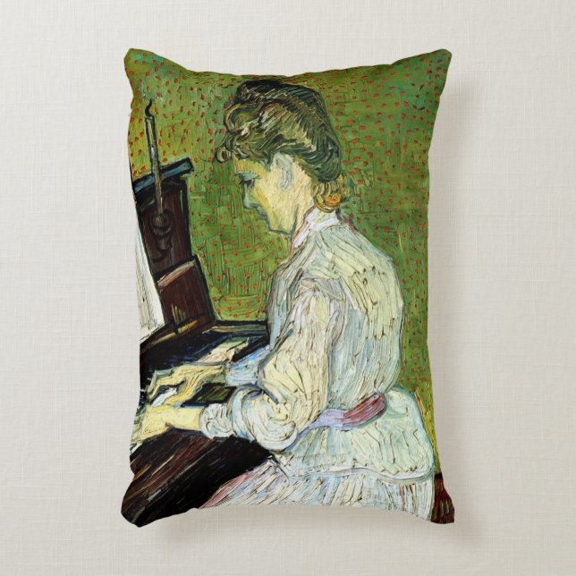 Marguerite Gachet at the Piano by Vincent van Gogh Accent Pillow (Front(Vertical))